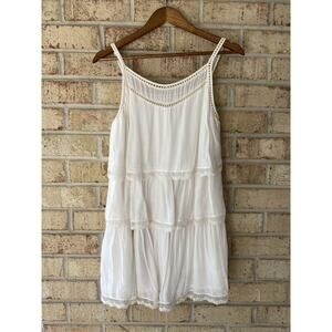 Anine Bing Layered Lace Trim Sleeveless White Mini Dress GUC Minor Flaw M Tiered